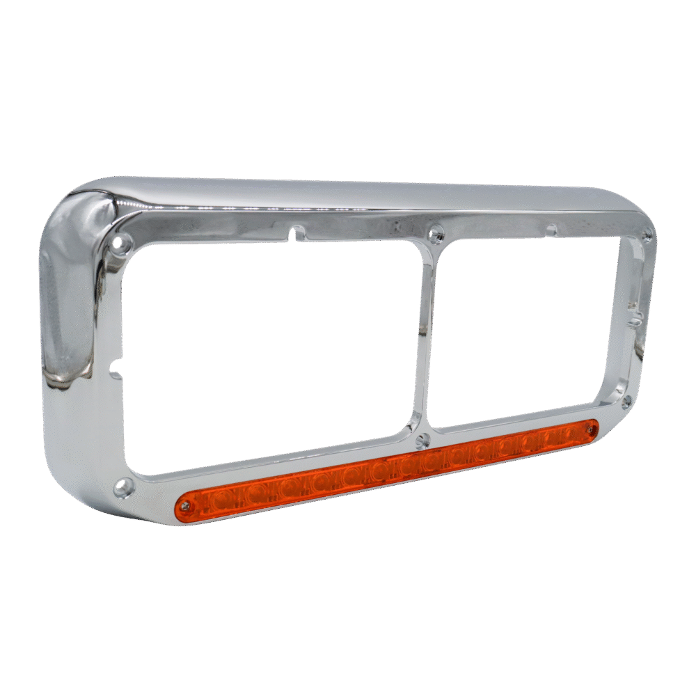 14 LED Chrome Rectangular Dual Headlight Bezel - Amber LED/Amber Lens